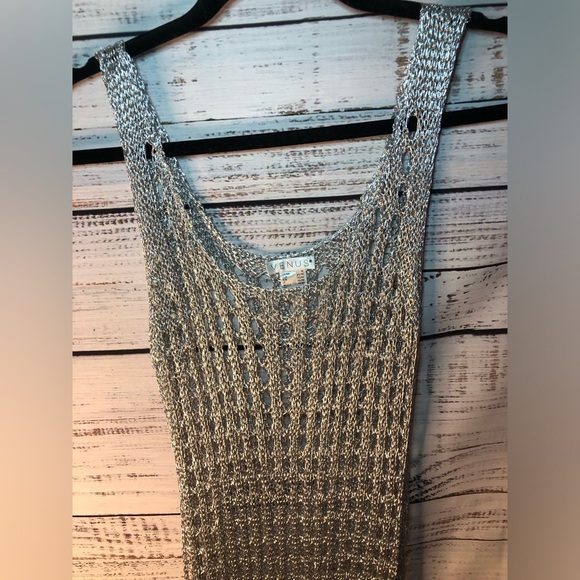 VENUS Metallic Silver Crochet Dress NWOT Medium - Picture 4 of 15
